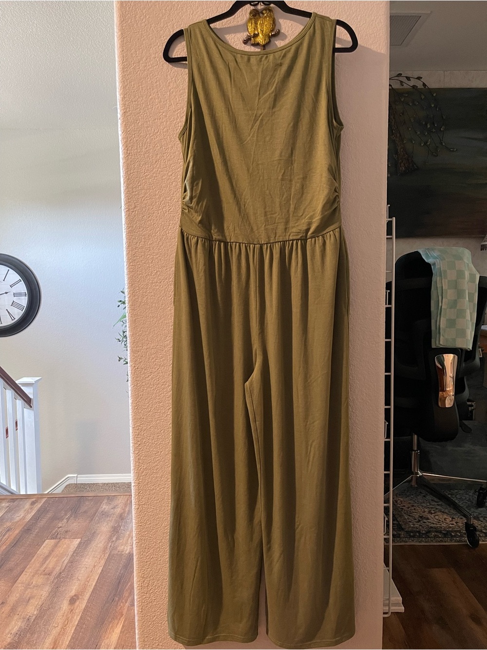Sleeveless Olive Green Wide-Leg Jumpsuit Sz L New No Tags